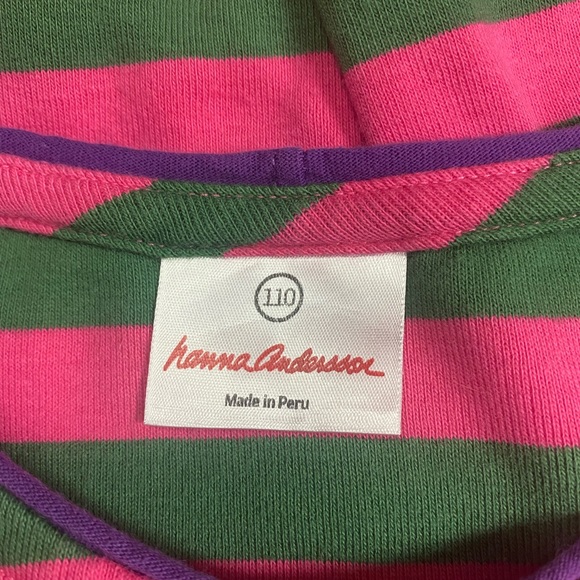 Hanna Anderson Pink and Green Striped Cat Appliqué Long Sleeve [K37] - Picture 3 of 3